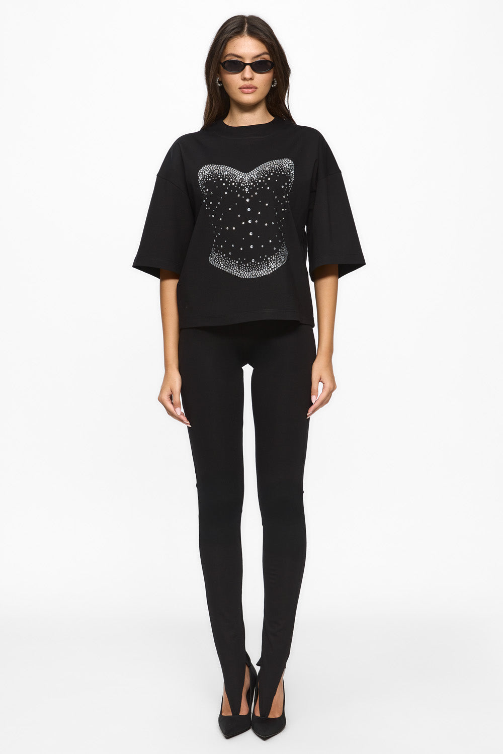 Black Pearl with with Applied Rhinestone Details T-shirt