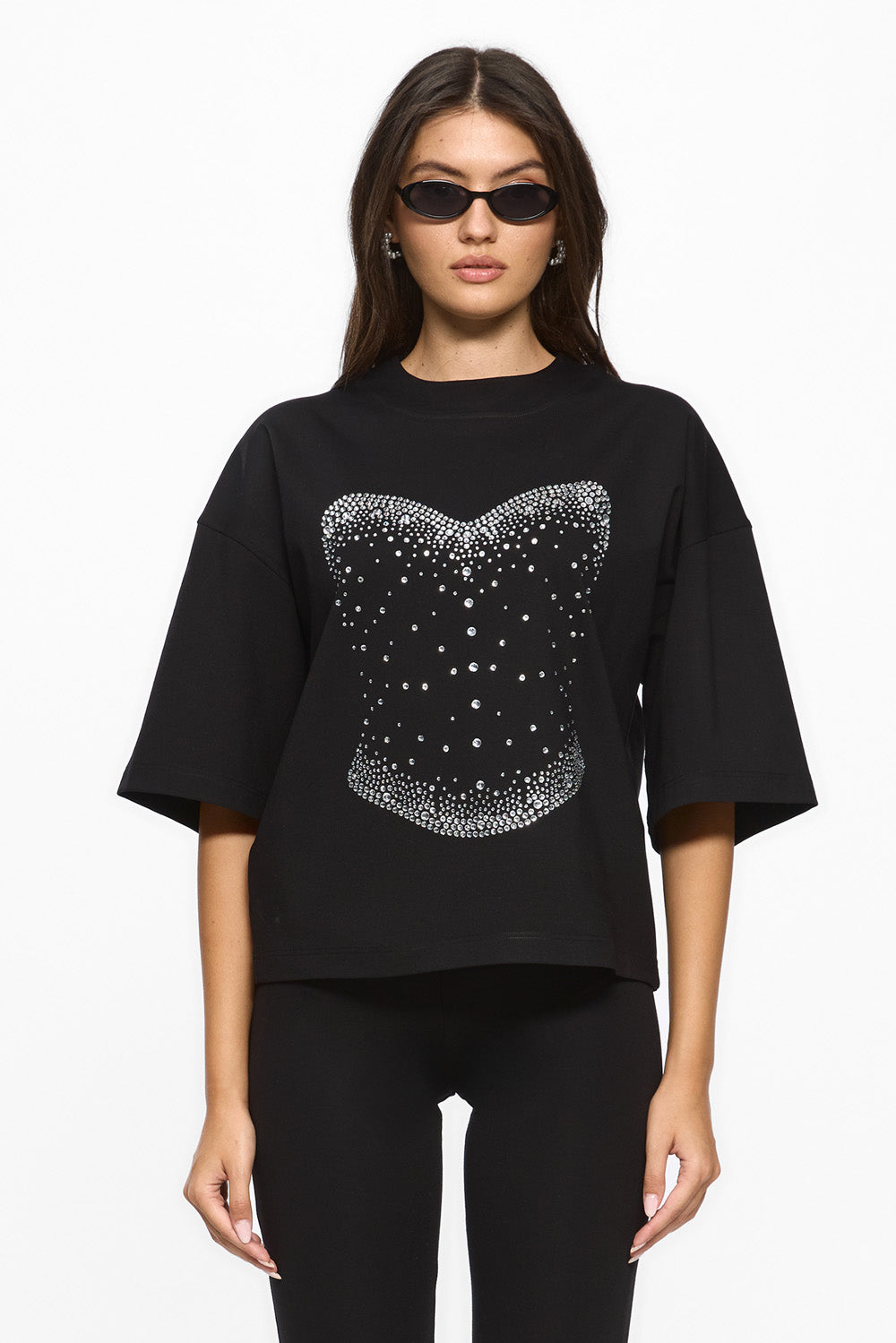 Black Pearl with with Applied Rhinestone Details T-shirt