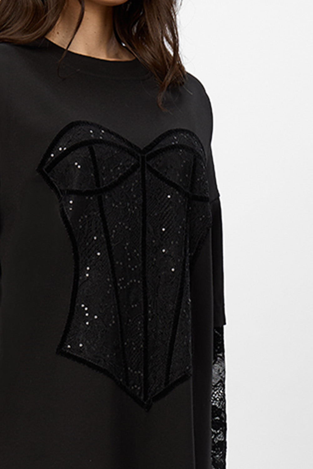 Venice black Dress with lace and rhinestones corset