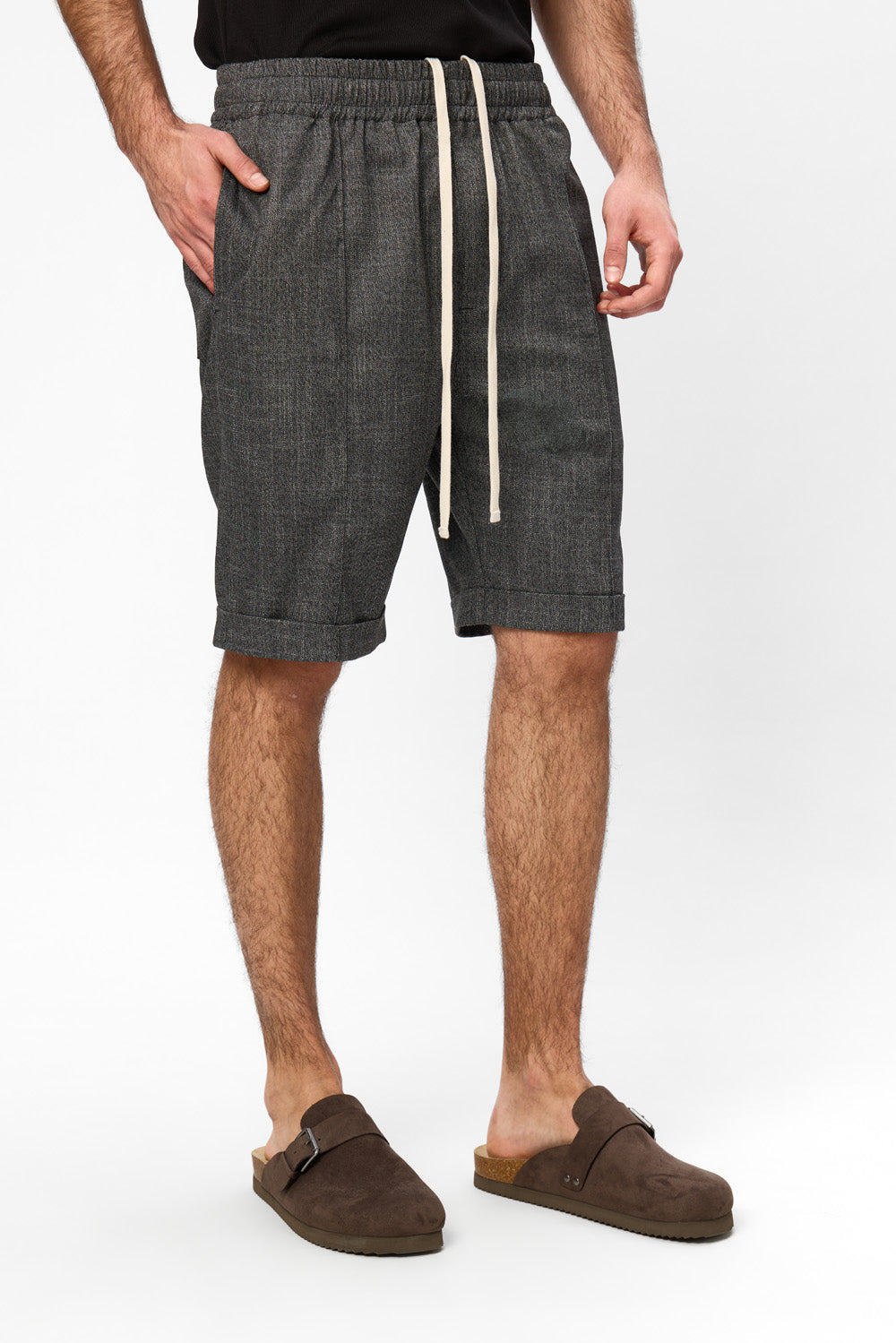 Thomas Black Melange Cloth Shorts