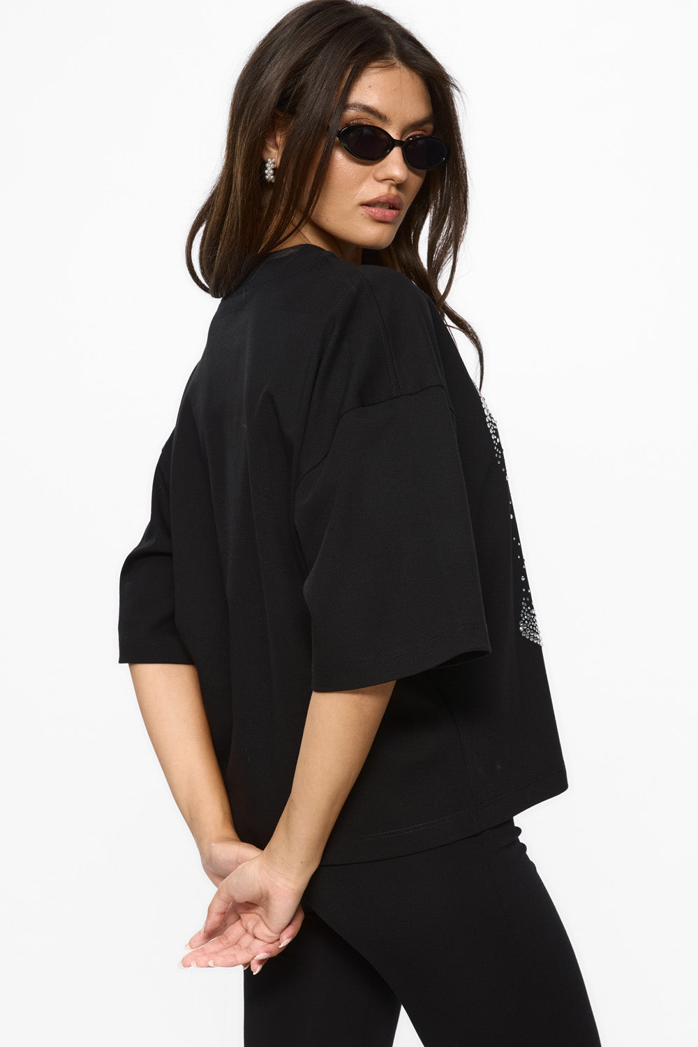 Black Pearl with with Applied Rhinestone Details T-shirt