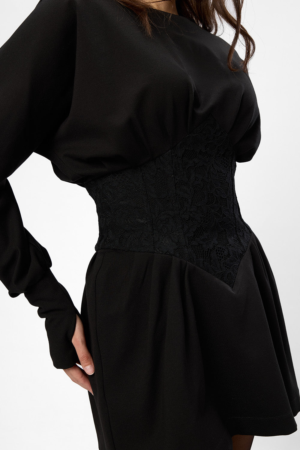 Nyssa Black Dress with sheer lace corset