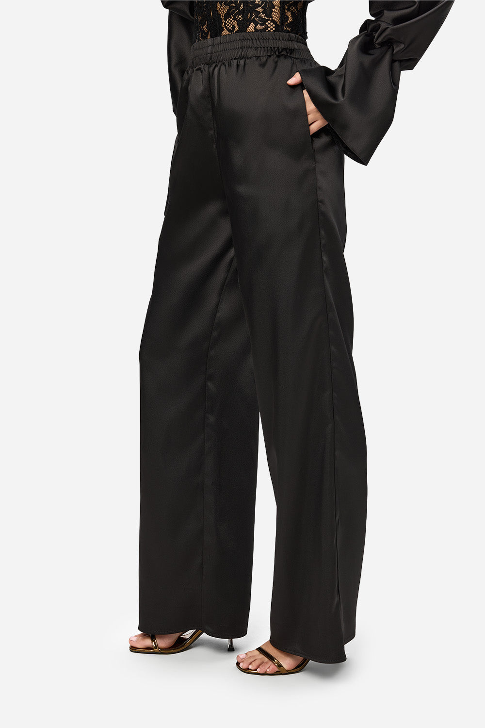 Karolina Satine Black Flared Pants