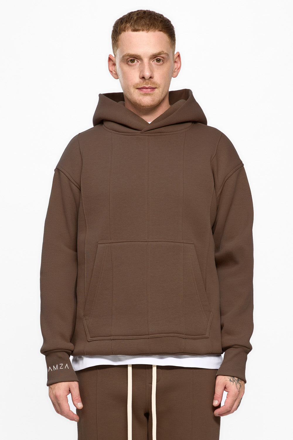 247 brown fleece Hoodie with decorative stitching