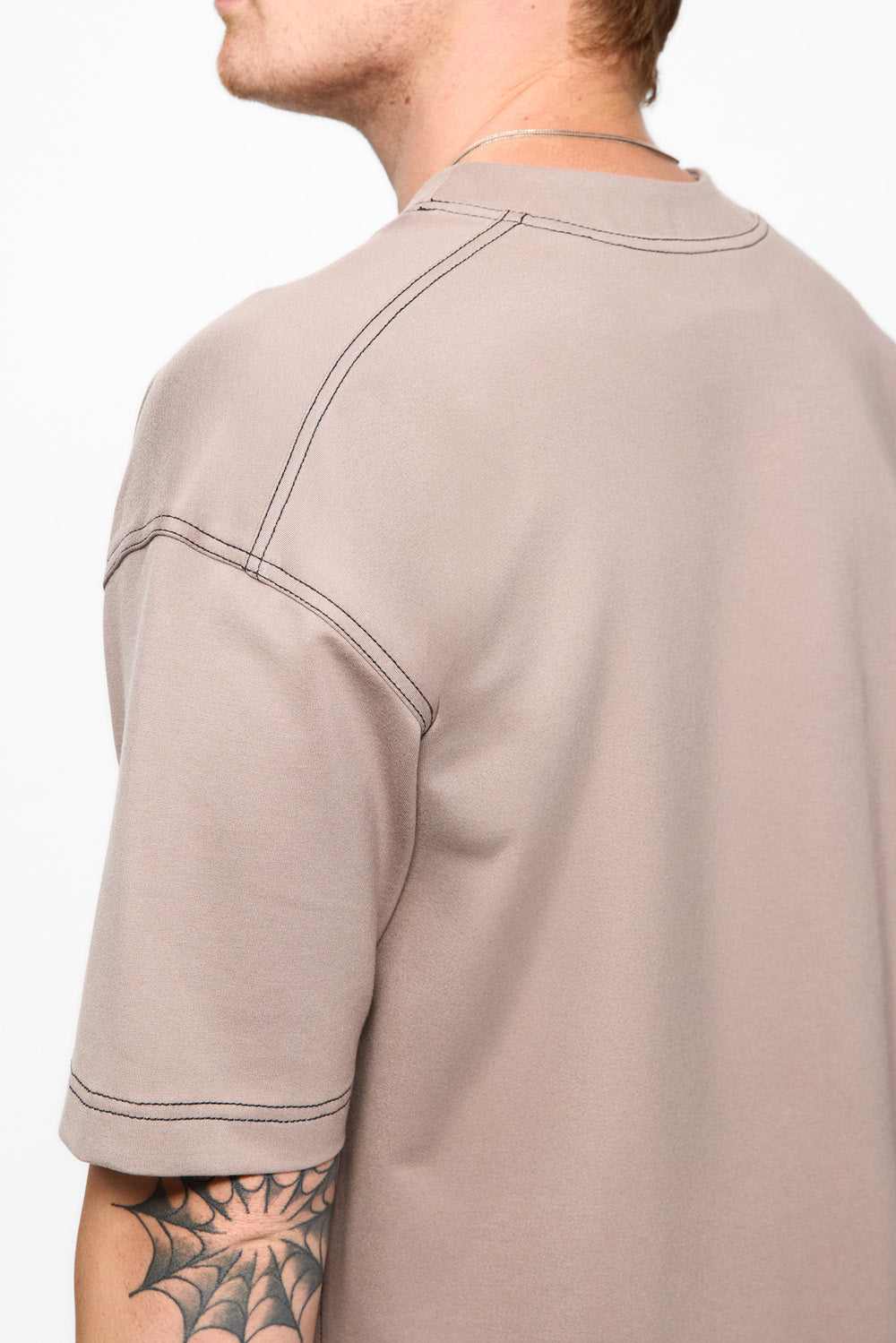 Khan Beige T-shirt with decorative stitching