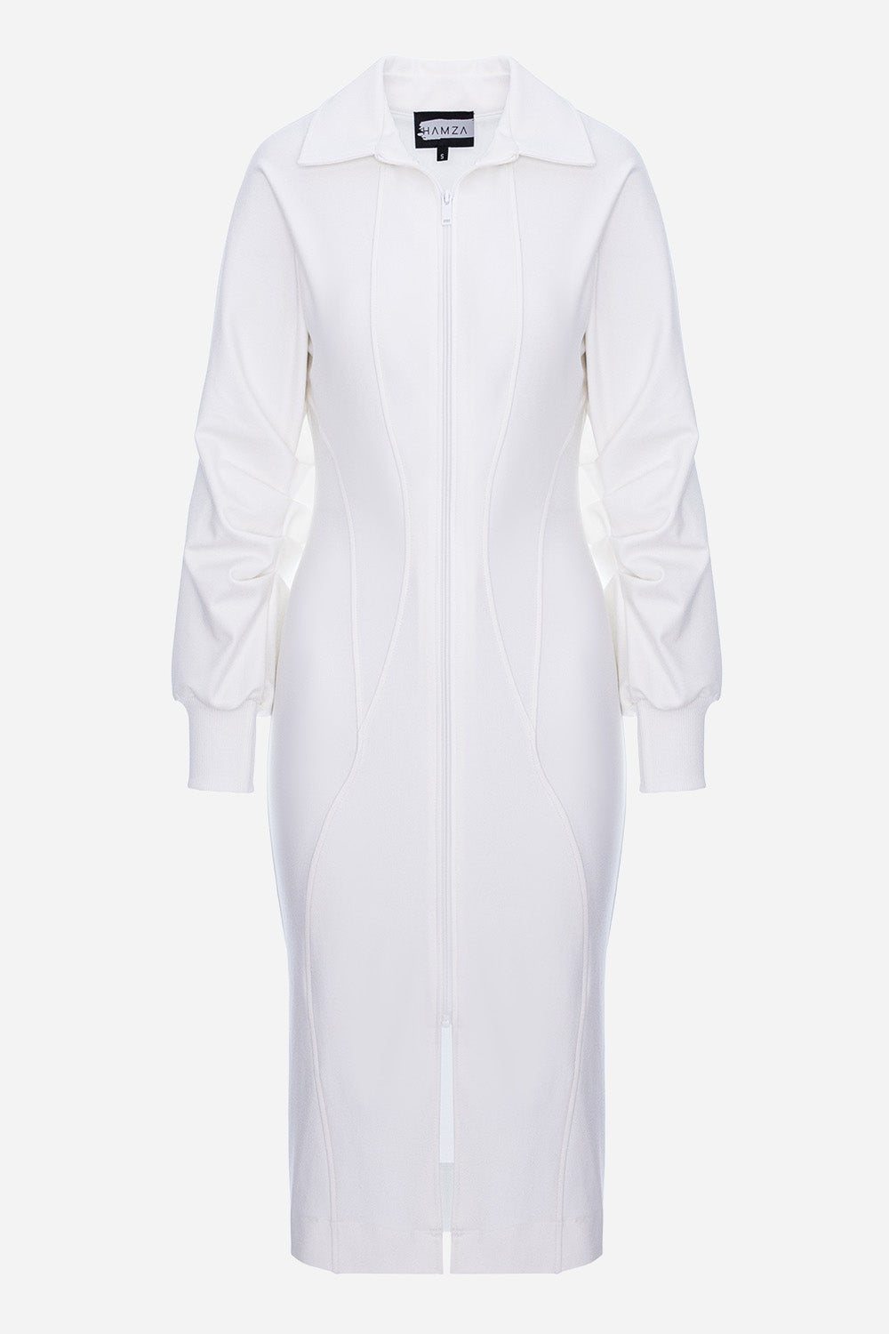 Czarna bluzka-sukienka Kaia z rękawami na gumkę i ukrytym zamkiem bocznym.