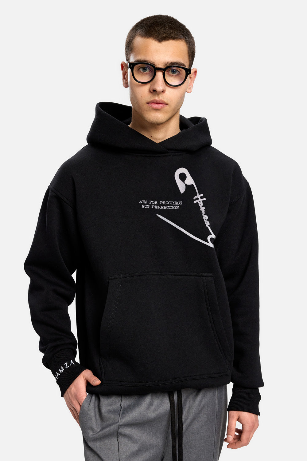 Safety Pin embroidered fleece Hoodie