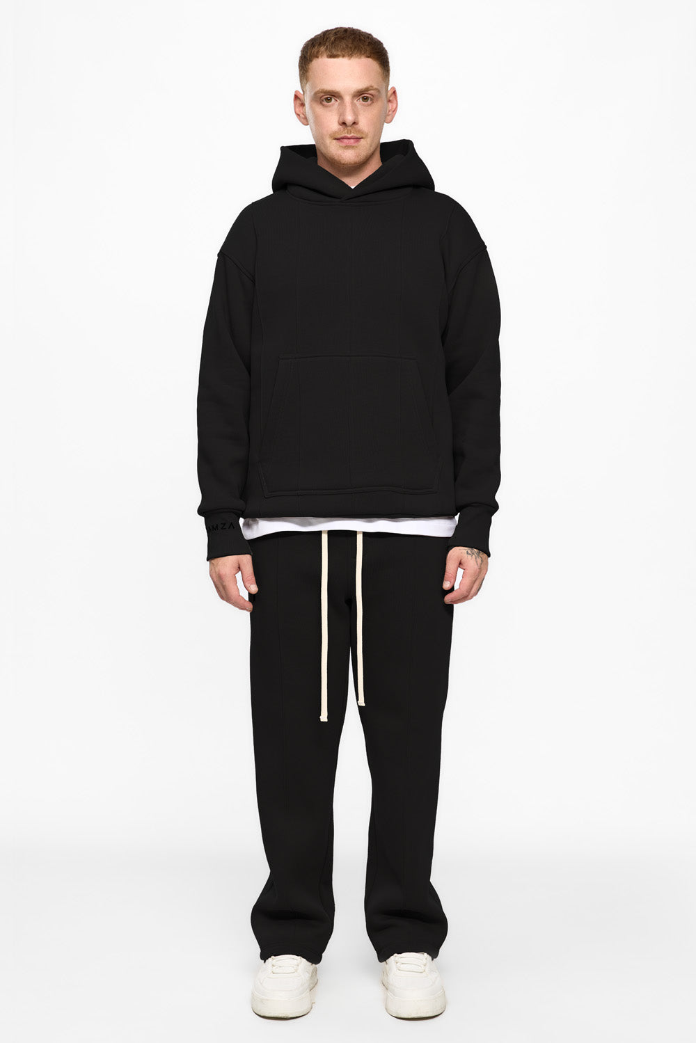 247 black fleece Hoodie with decorative stitching