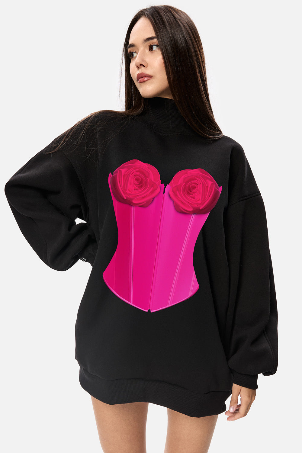 Helanca de femei cu imprimeu cu corset Roses | Confort & Eleganță | Neagra | Atelier Hamza