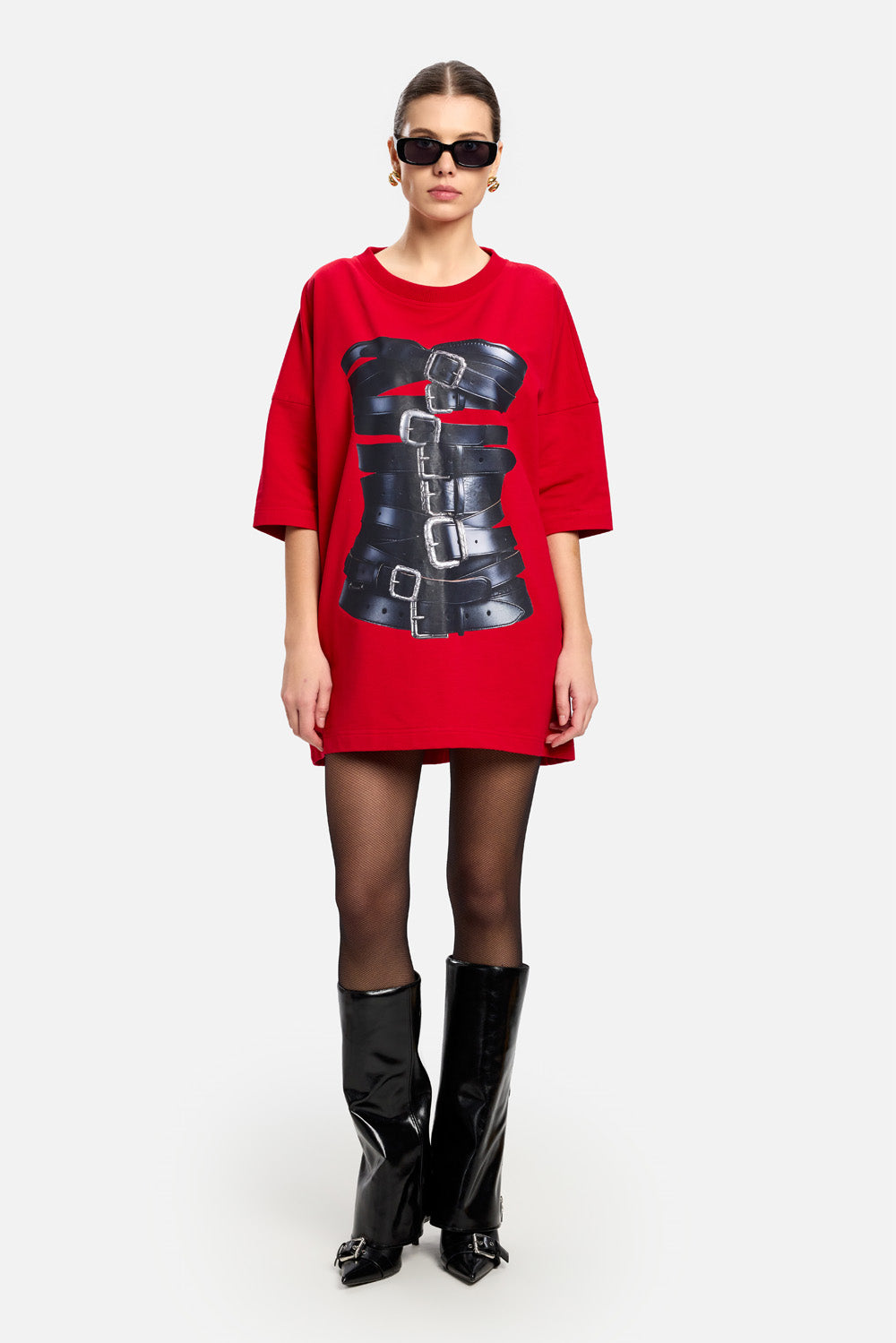Czerwona sukienka T-shirt Dolce z nadrukiem