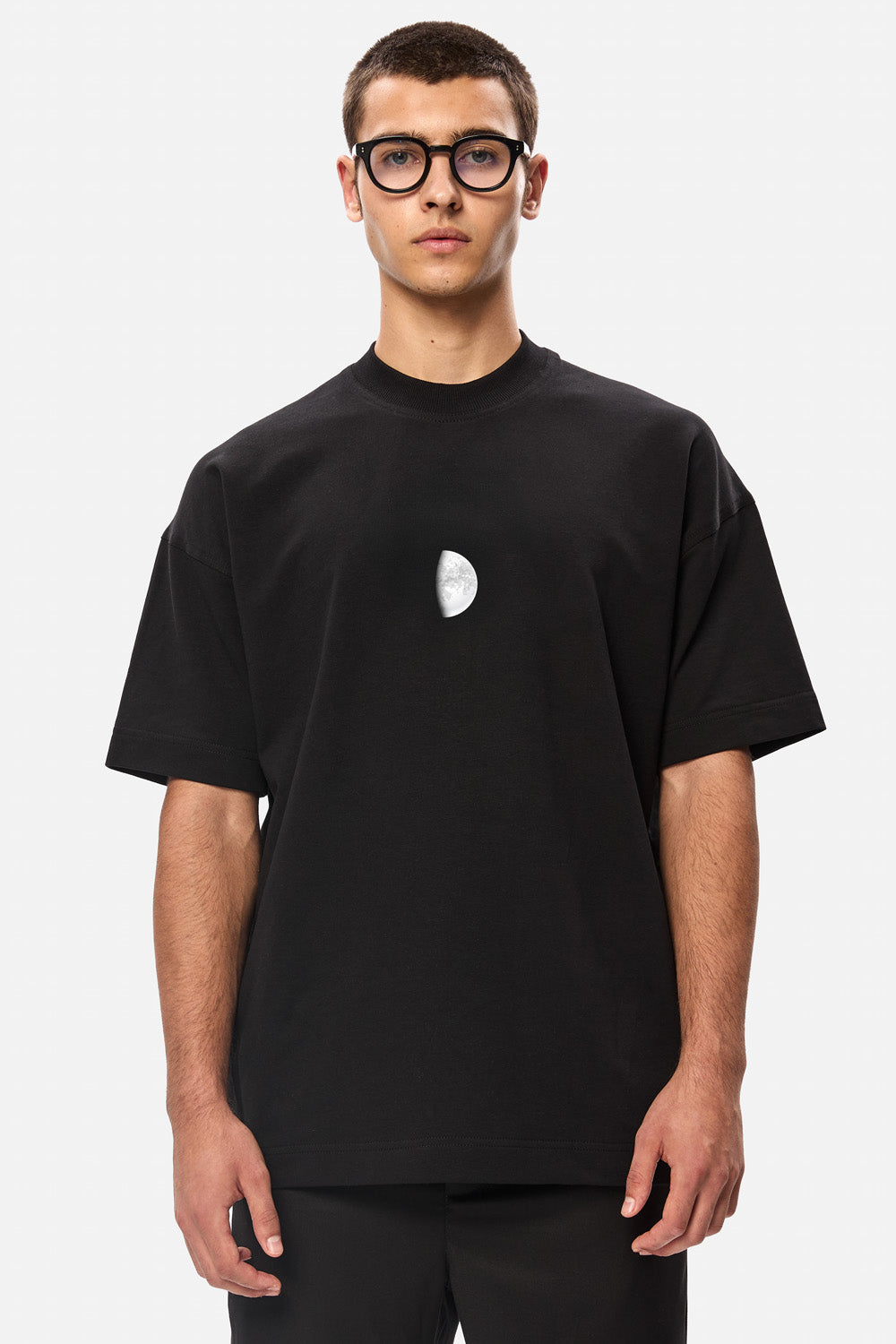 Moons Printed Black T-Shirt