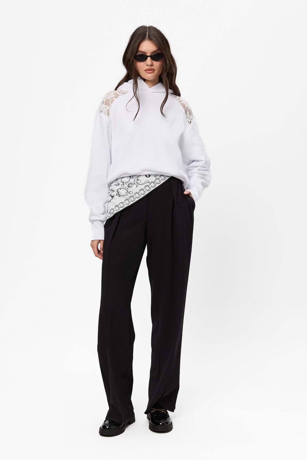 Bia V2 Fleece White Hoodie with sheer lace inserts