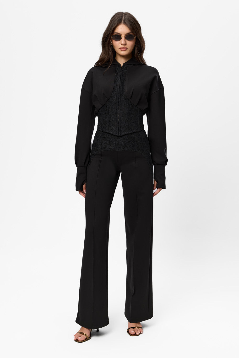 Karol black hoodie with a sheer lace corset
