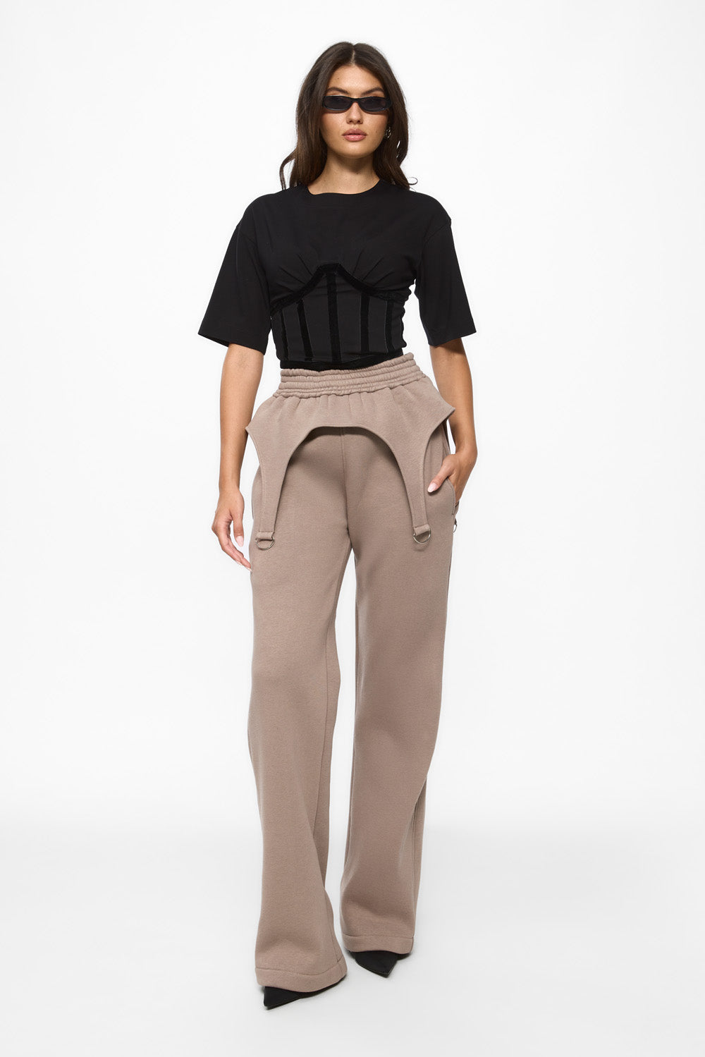 Goddess Beige with garter straps fleece Pants