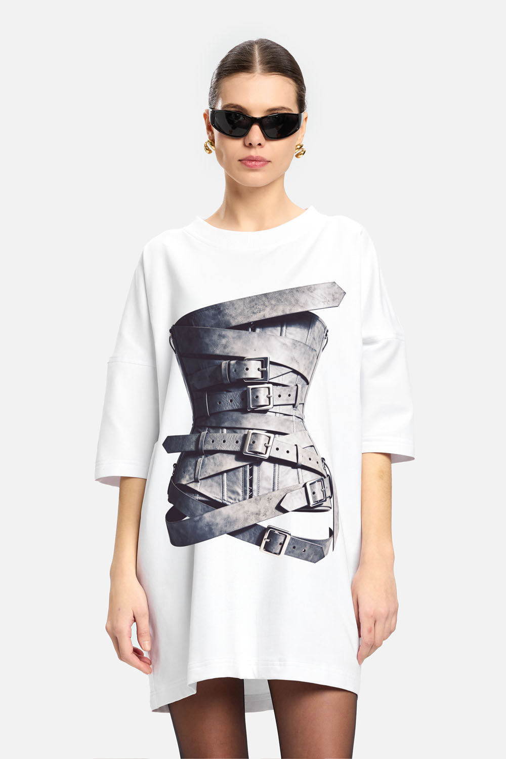 Silver Belt printed Black Dress