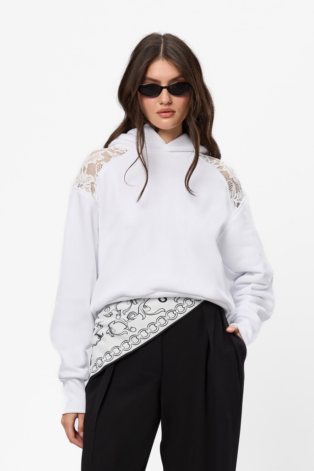 Bia V2 Fleece White Hoodie with sheer lace inserts