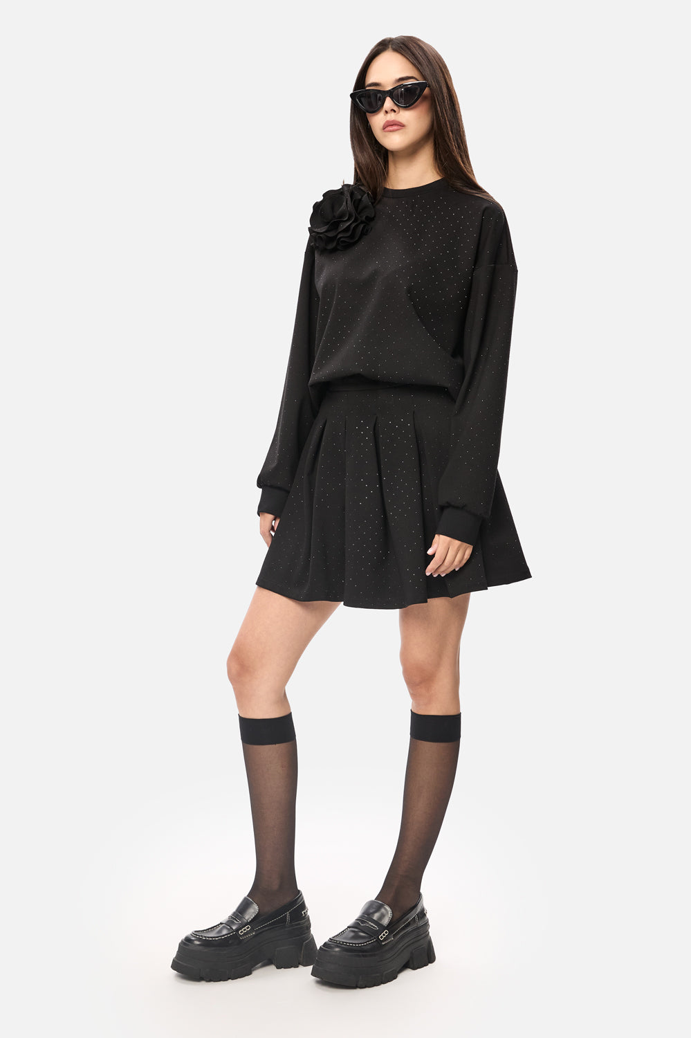 Fustă Rosa cu pietre strălucitoare aplicate pentru femei | Negru | Stil Modern & Elegant | Confort & Funcționalitate | Atelier Hamza