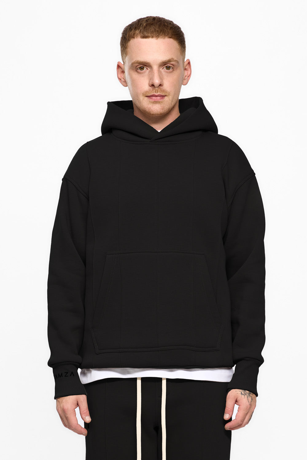 247 black fleece Hoodie with decorative stitching