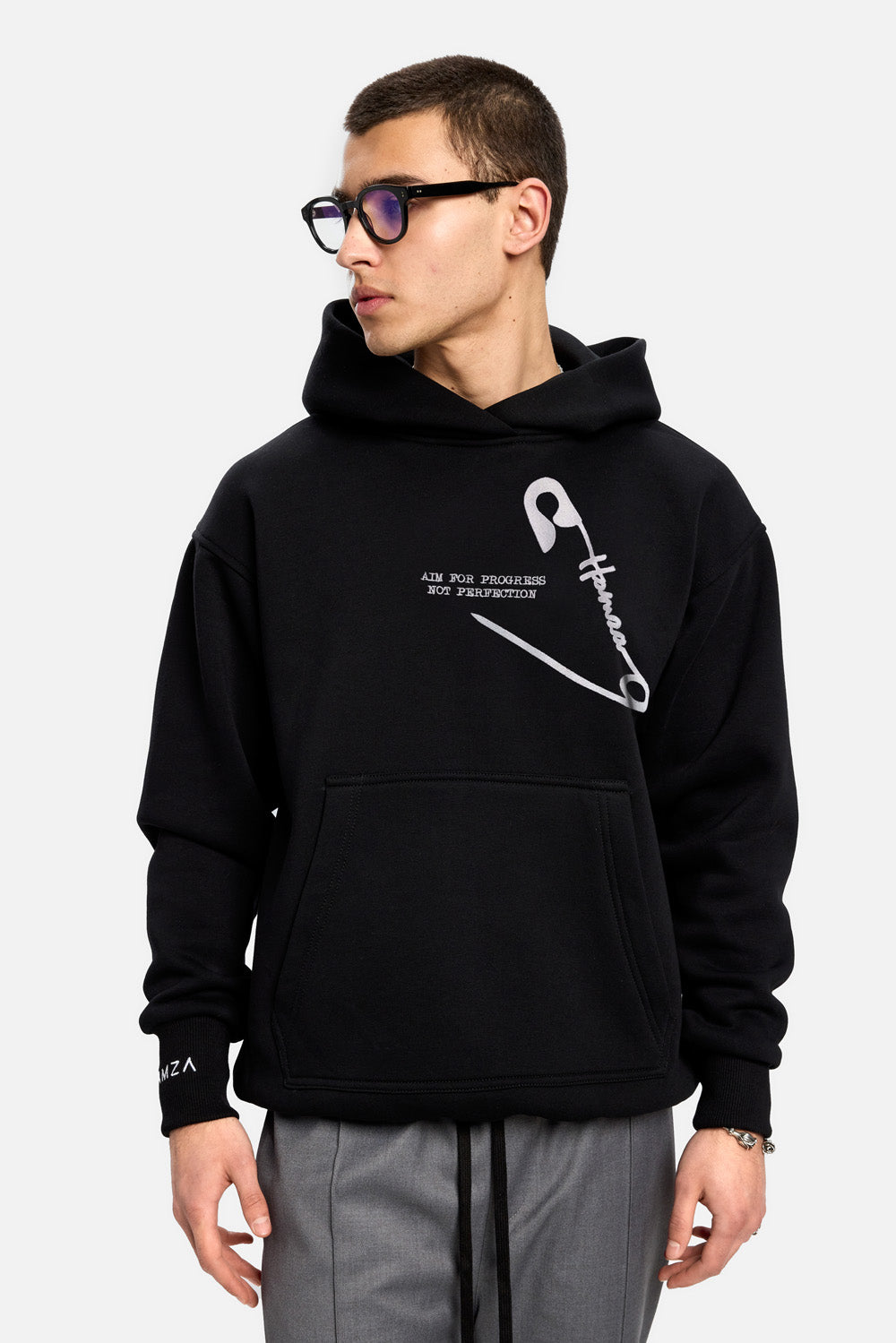 Safety Pin embroidered fleece Hoodie