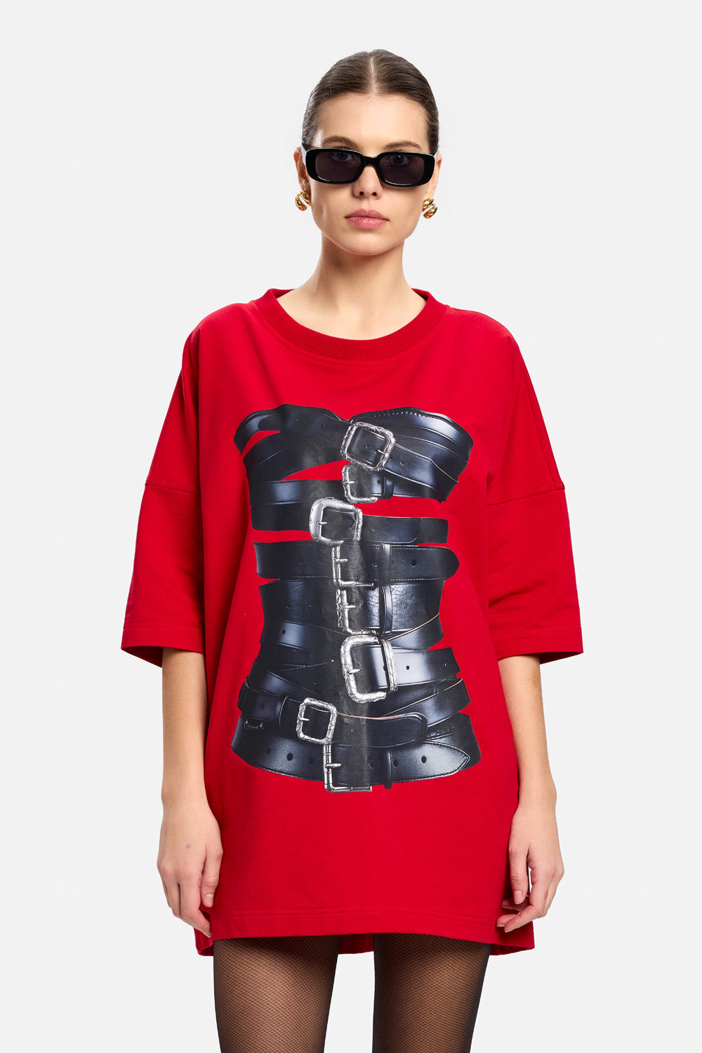 Czerwona sukienka T-shirt Dolce z nadrukiem