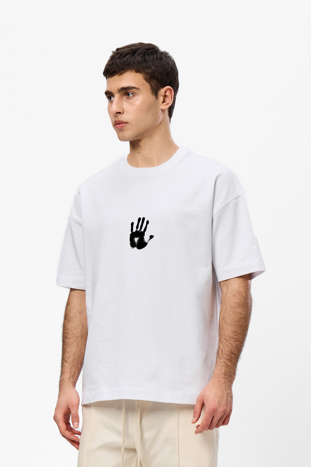 Hands printed white t-shirt