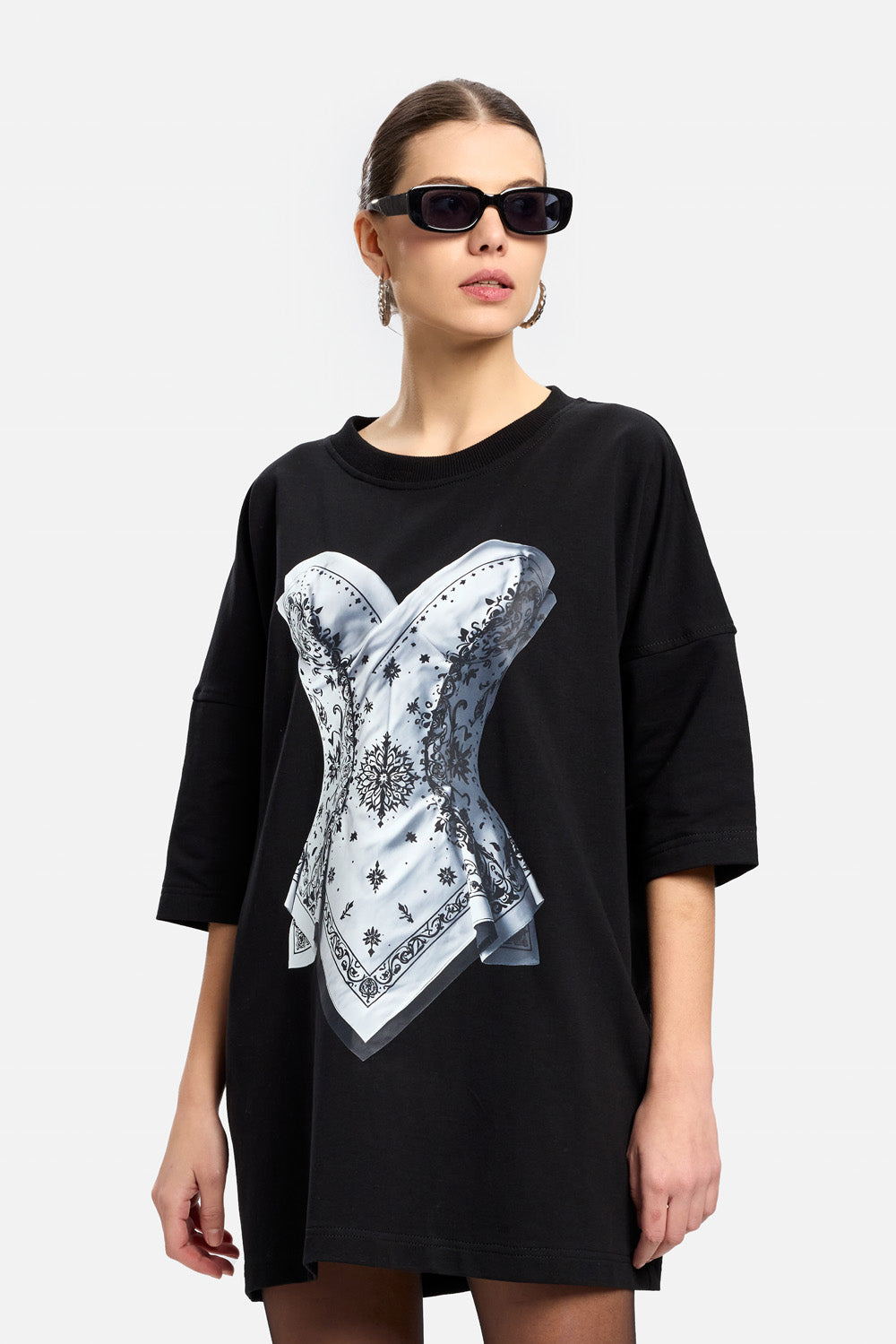 Rochie cu corset si imprimeu Bandana| Femei | Negru | Stil Modern & Elegant | Confort & Funcționalitate | Atelier Hamza