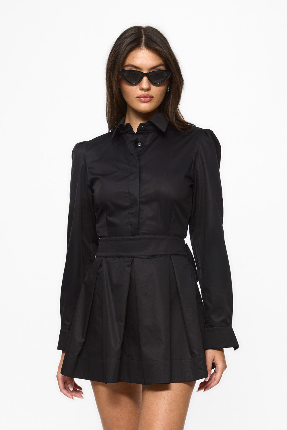 Amis Black Poplin Mini Dress