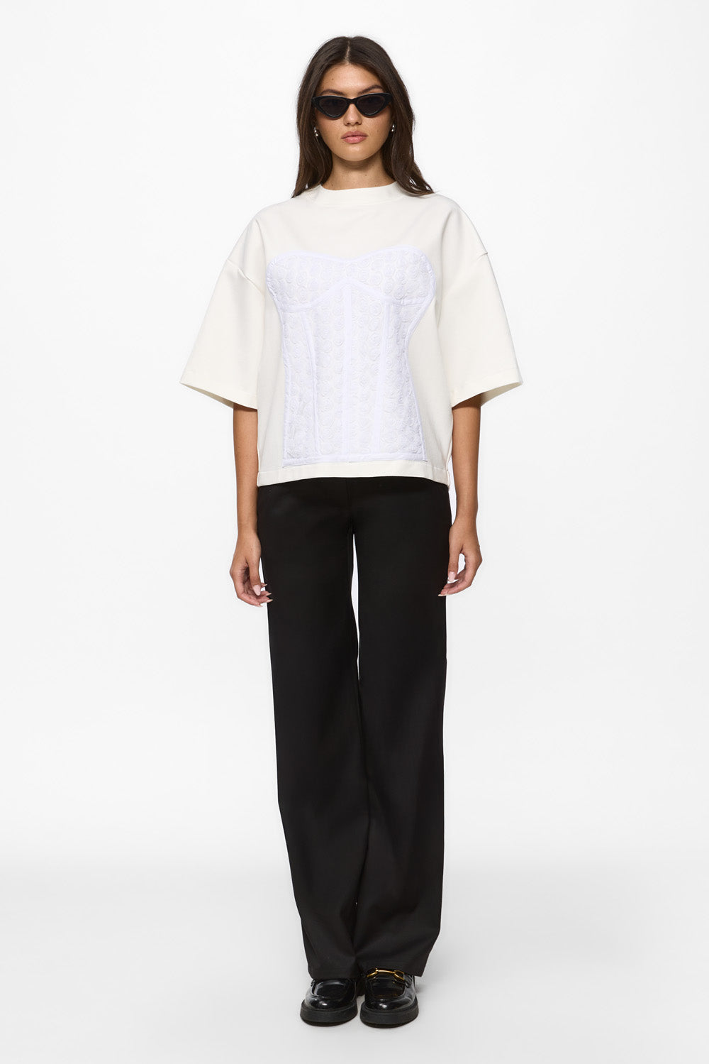 Kyo Rose Off-White Stitched Corset T-shirt