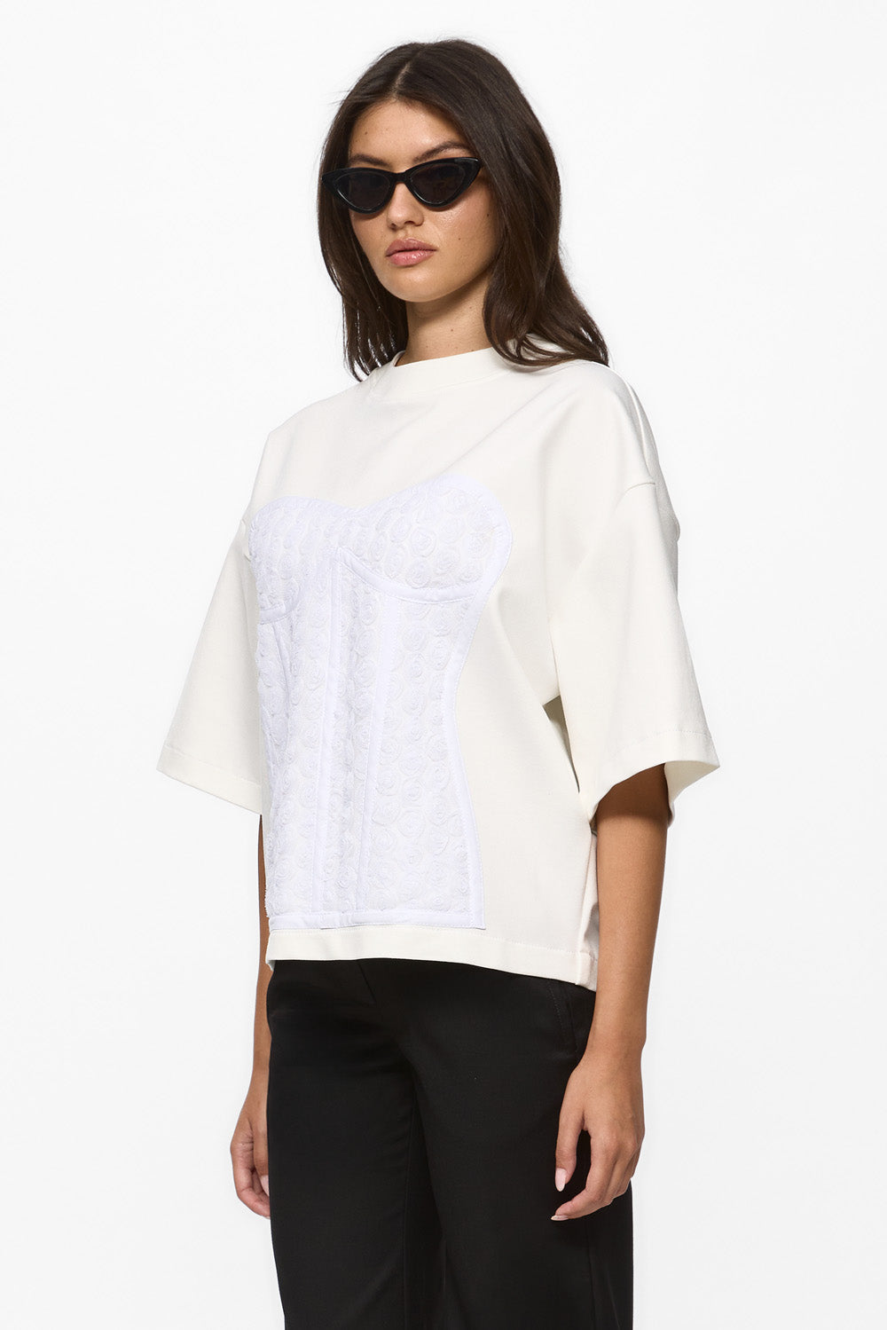 Kyo Rose Off-White Stitched Corset T-shirt