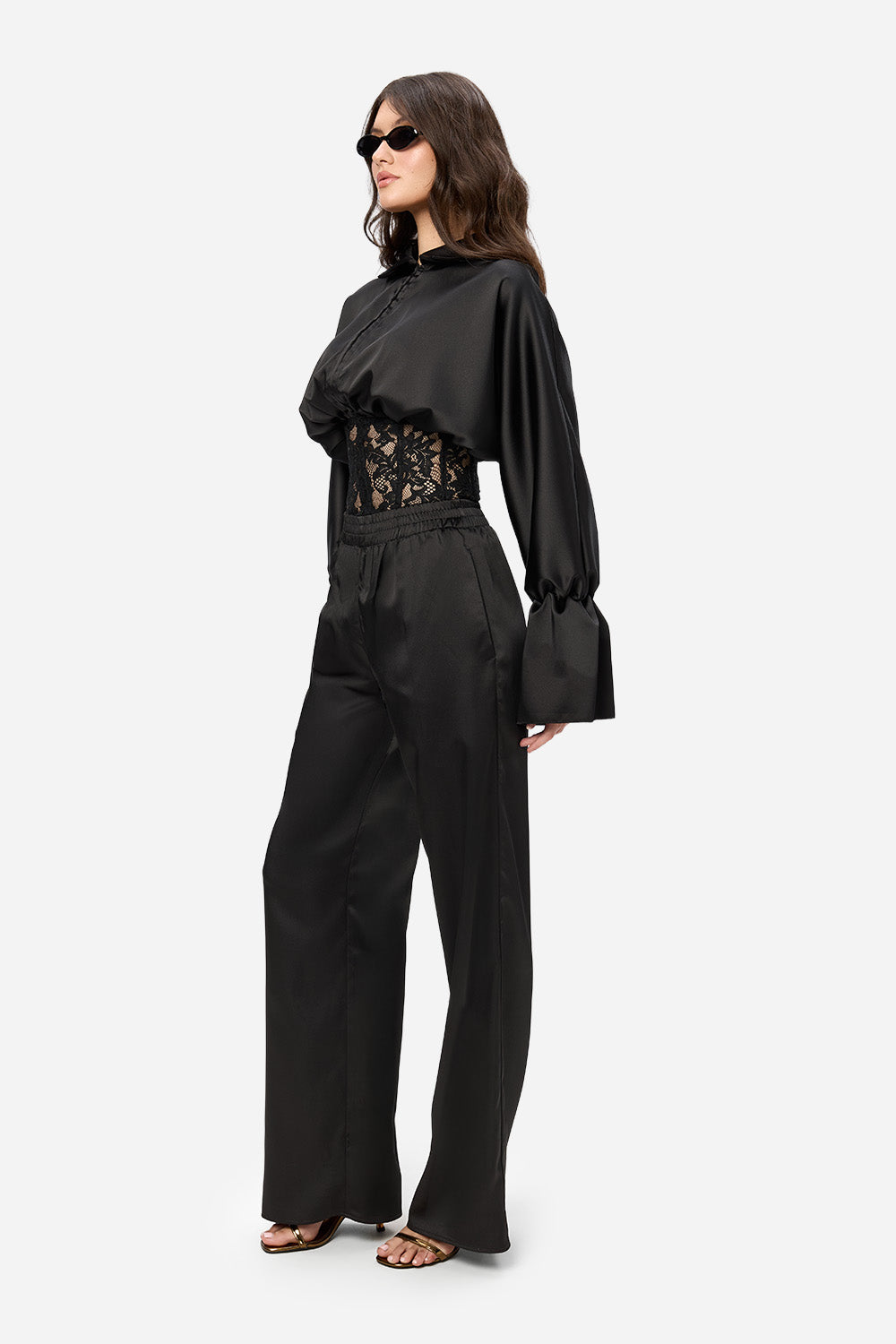 Karolina black Top with a sheer lace corset