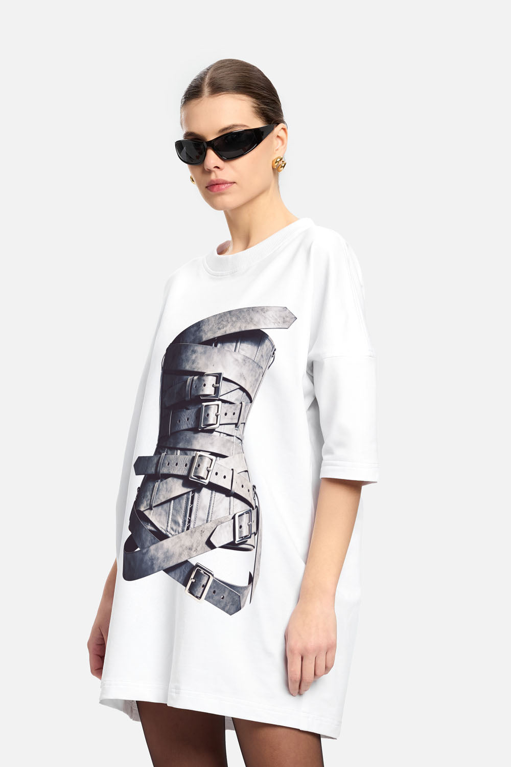 Silver Belt printed Black Dress