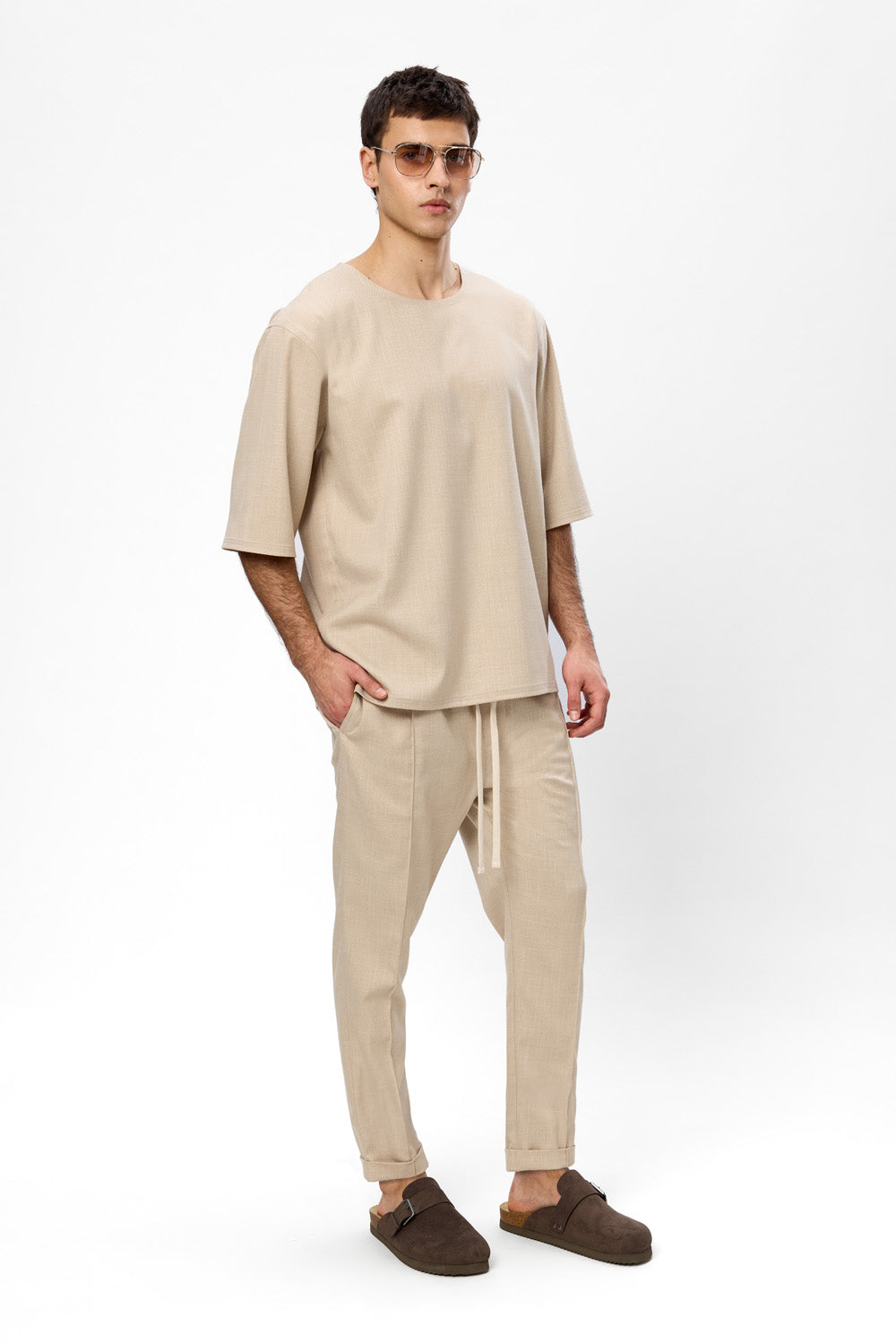 Thom beige melange cloth T-shirt