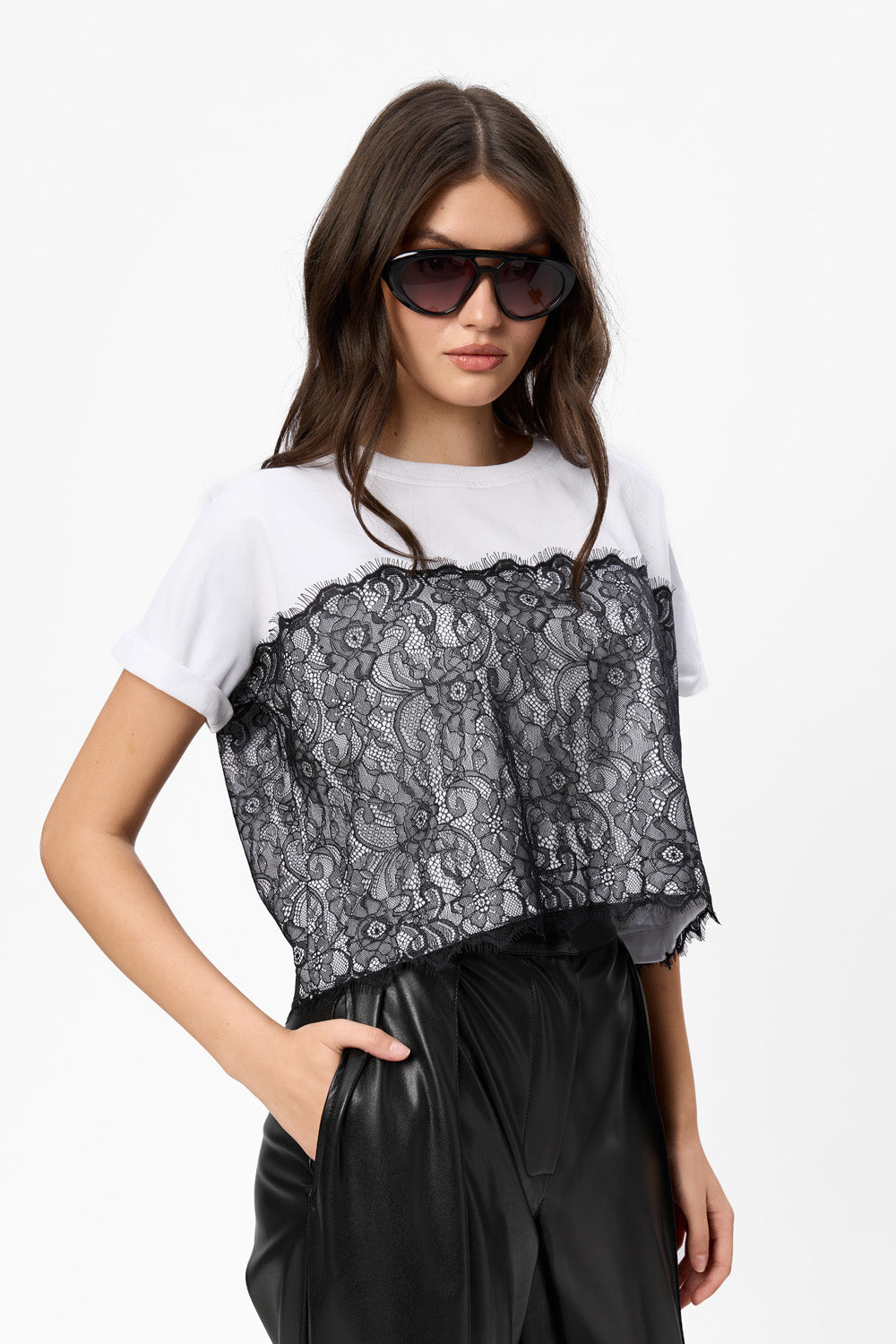 Muse V2 White T-Shirt with sheer lace