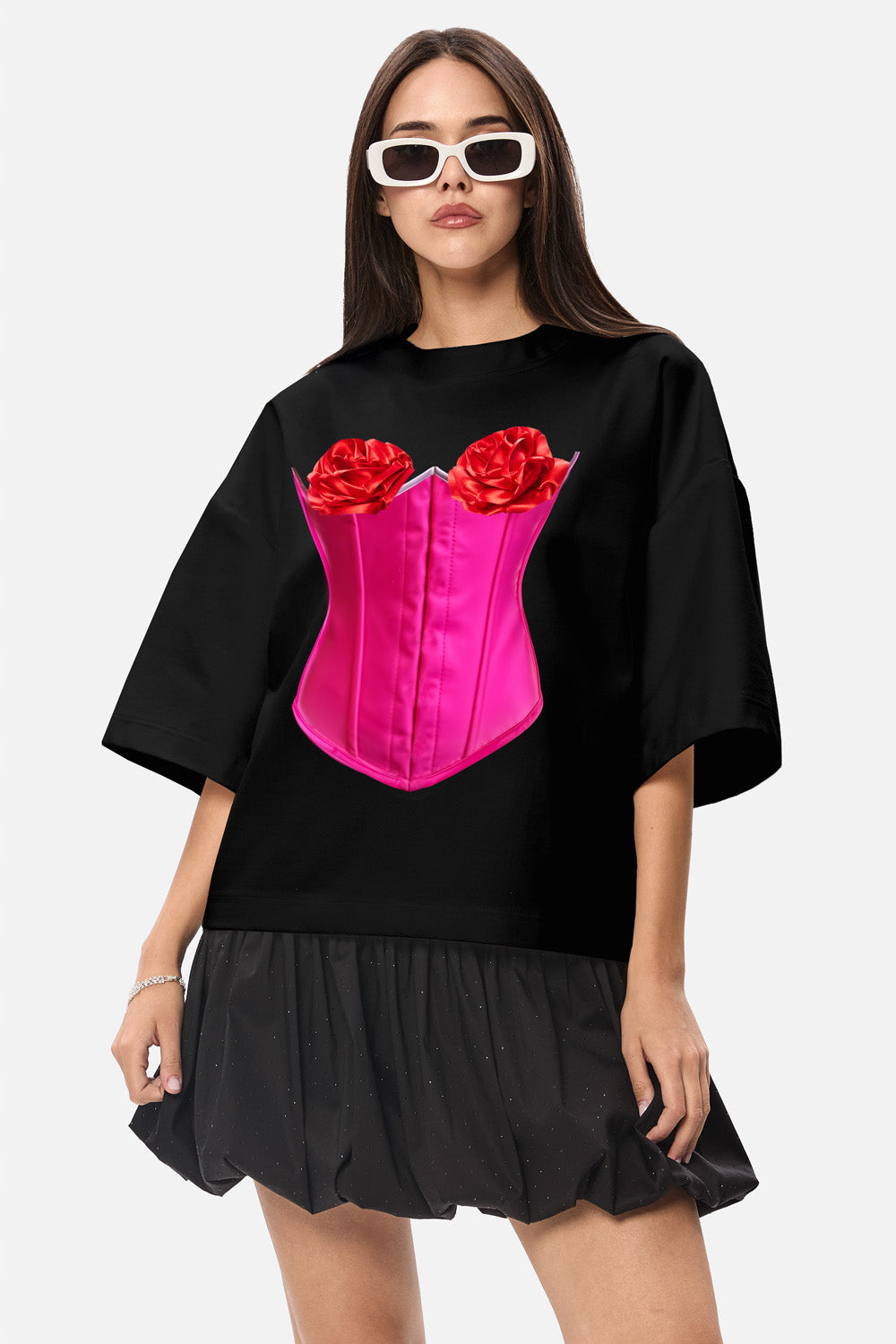 Tricou de femei cu imprimeu Belle | Confort & Eleganță | Negru | Atelier Hamza