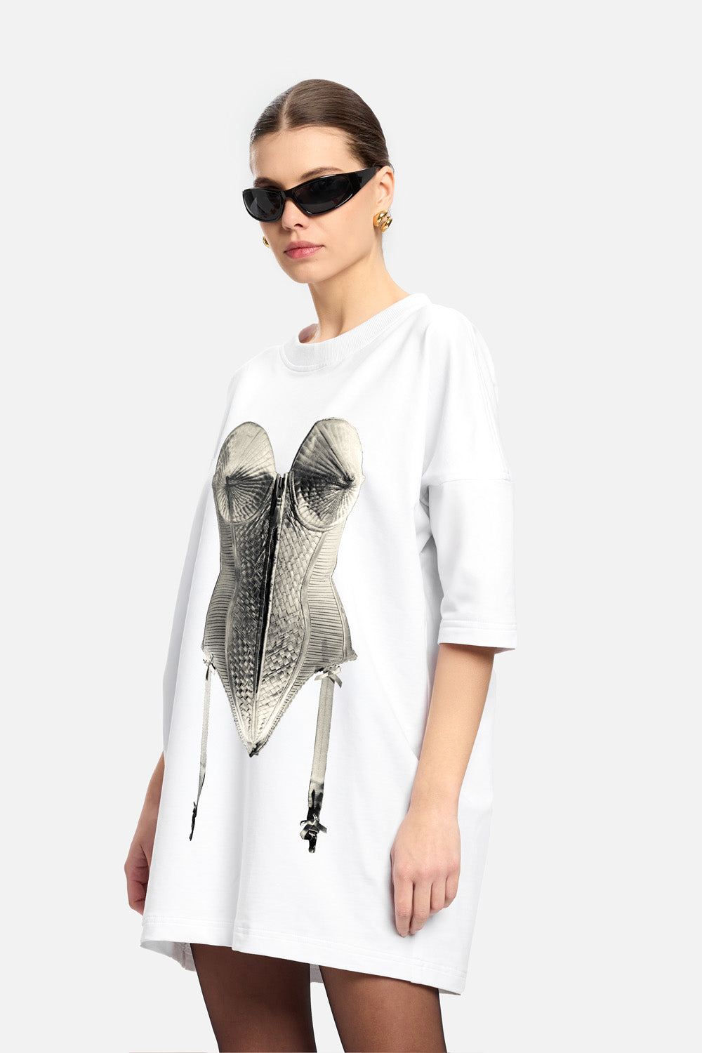 Rochie tricou Madona cu corset imprimat| Femei | Alb | Stil Modern & Elegant | Confort & Funcționalitate | Atelier Hamza