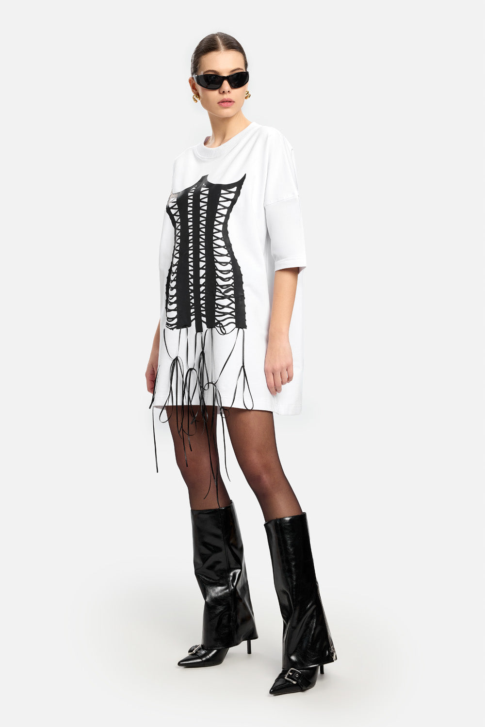 Amalfi printed Corset with corset with Hand-Applied Lacing Dress