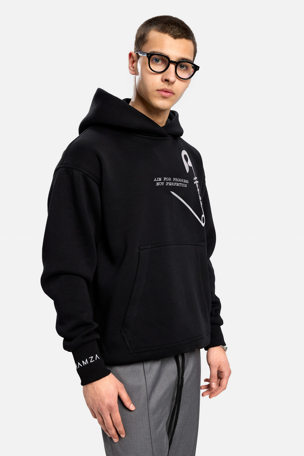 Safety Pin embroidered fleece Hoodie