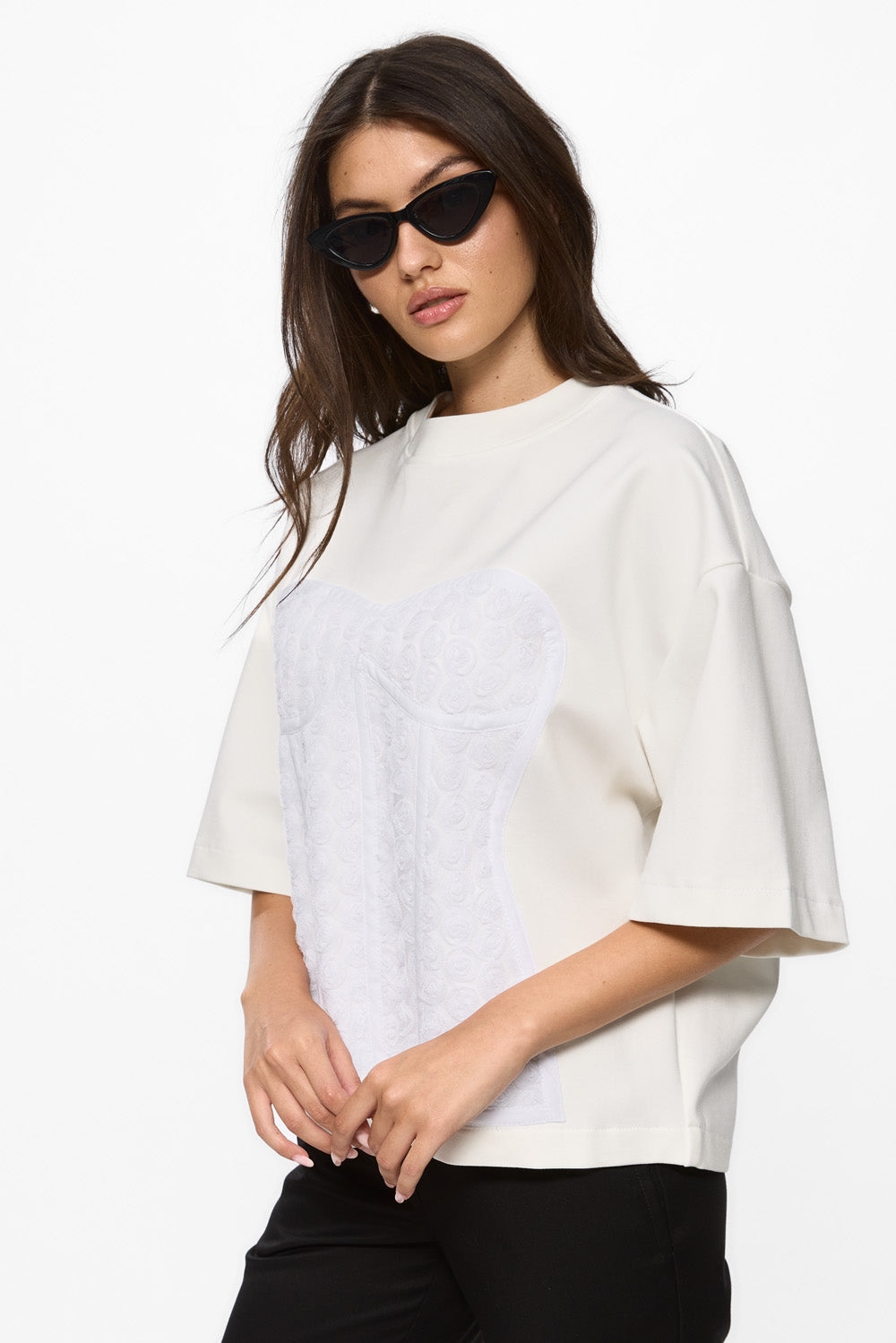 Kyo Rose Off-White Stitched Corset T-shirt