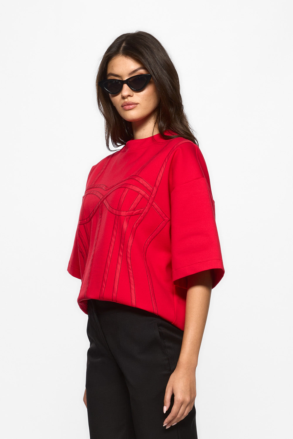 Karo Red Stitched Corset T-shirt