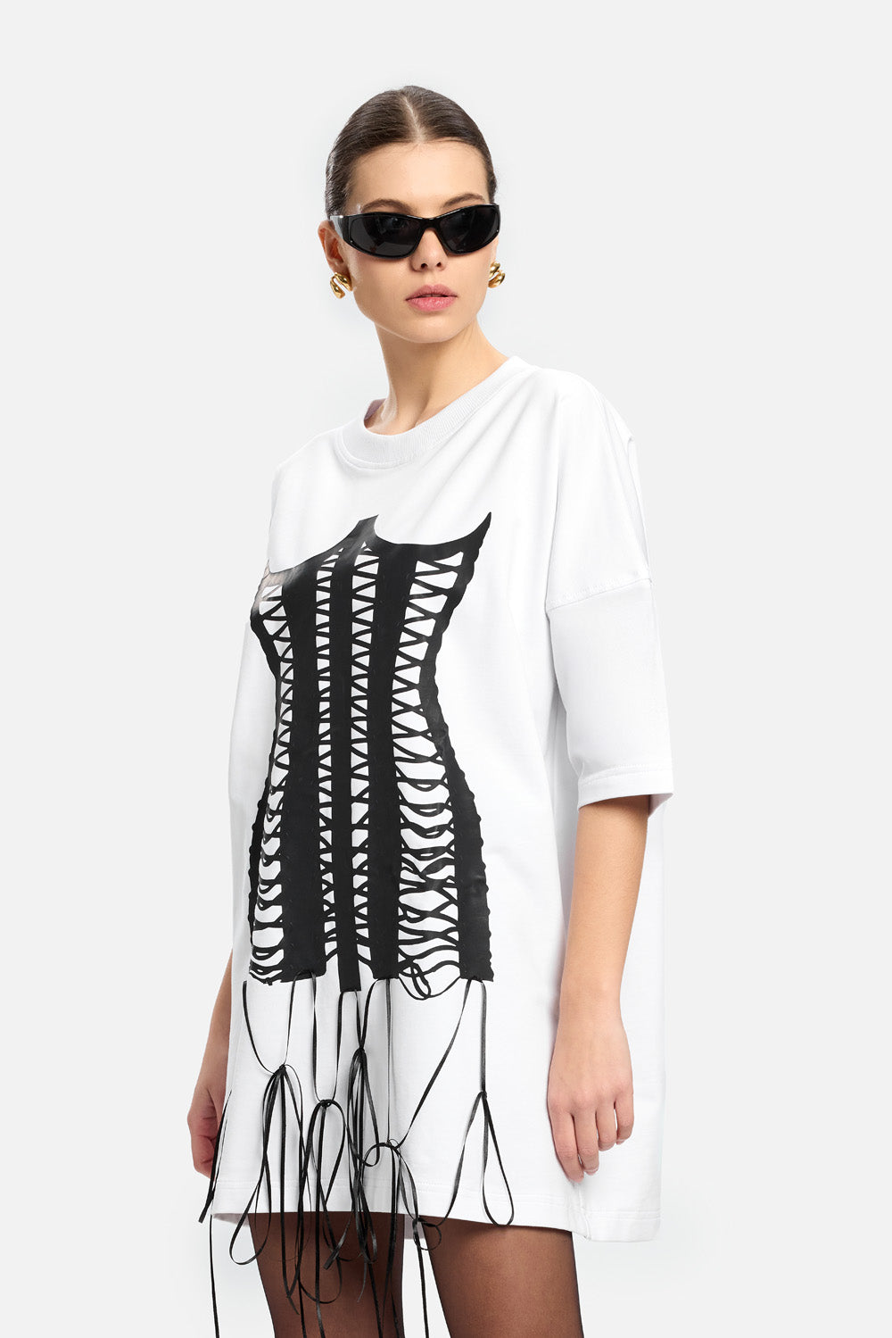 Amalfi printed Corset with corset with Hand-Applied Lacing Dress
