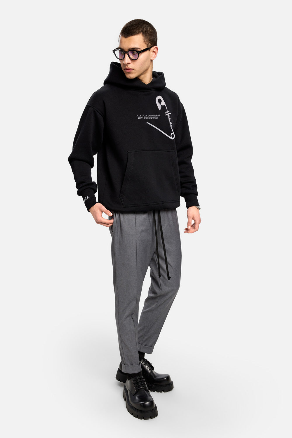 Safety Pin embroidered fleece Hoodie