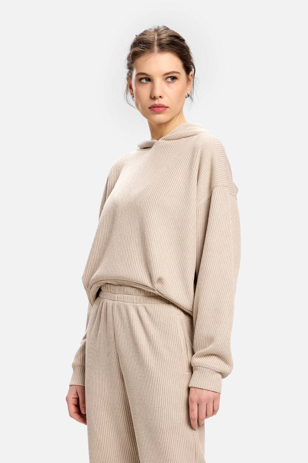 Beżowa Bluza z Kapturem Latte W