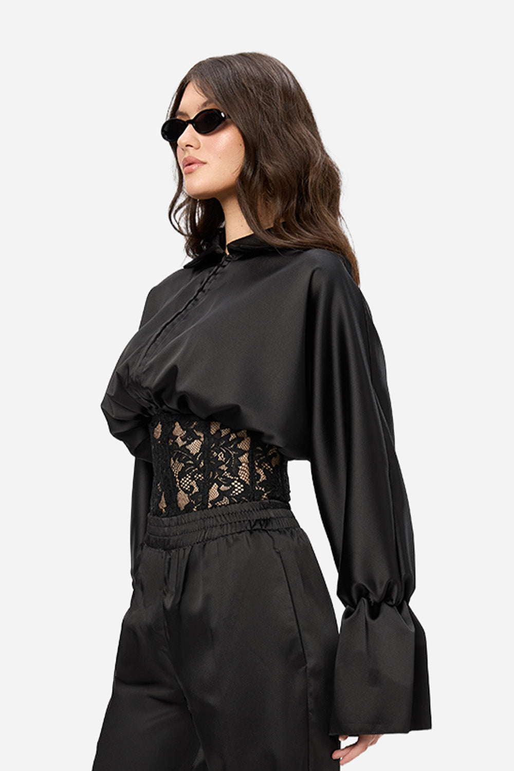 Karolina black Top with a sheer lace corset