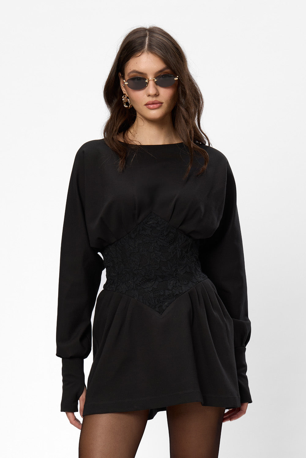 Nyssa Black Dress with sheer lace corset