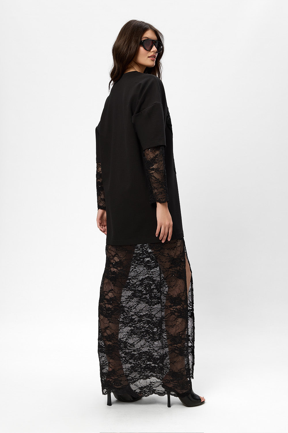 Venice black Dress with lace and rhinestones corset