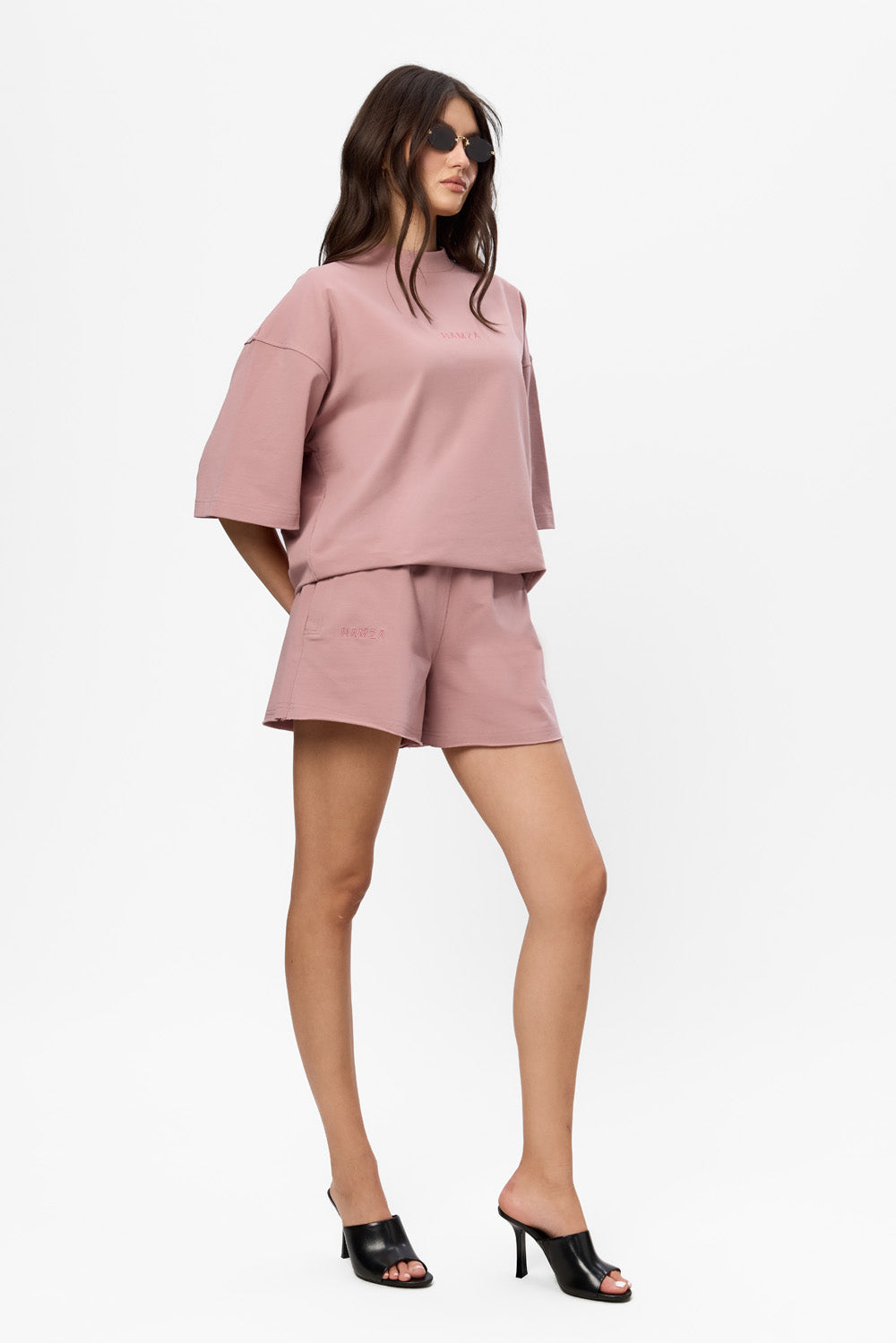 Powder Pink oversized cotton shorts