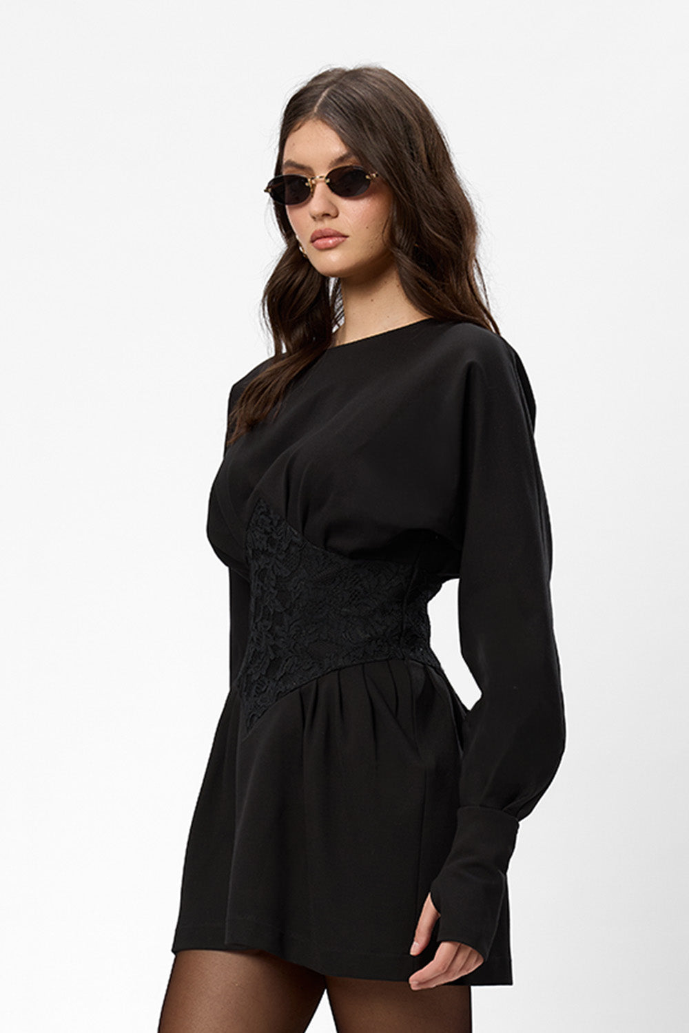 Nyssa Black Dress with sheer lace corset