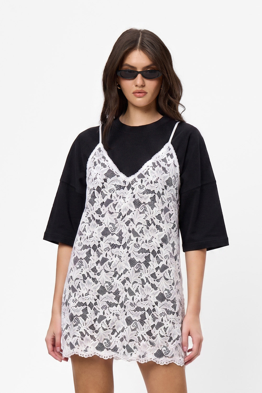 Negligee double-layered Lace Black Dress