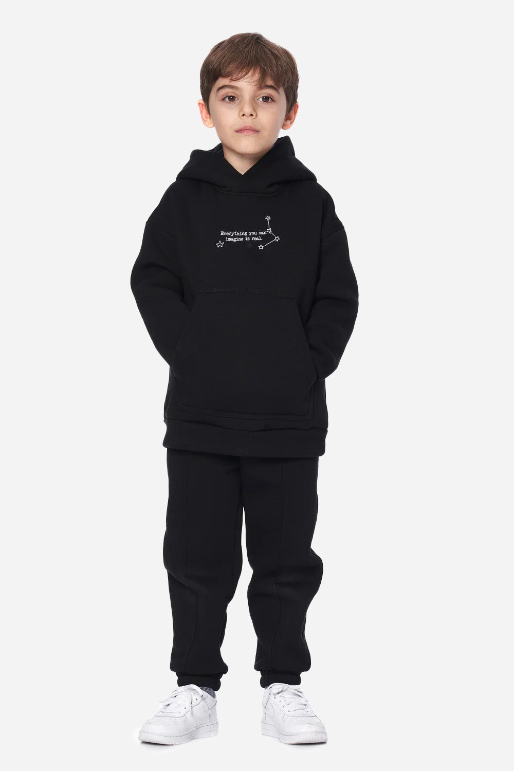 Pantaloni negriu copii "Teddy" cu design ursuleț, mânecă lungă, jucăuș, Atelier Hamza.