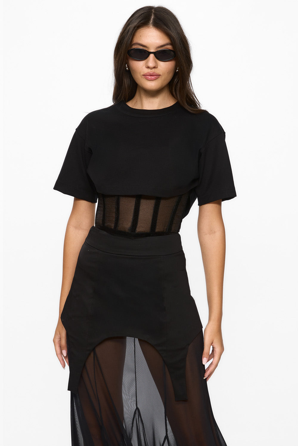 Organza Corset T-shirt | Women | Black | Modern and elegant style | Comfort and functionality | Atelier Hamza